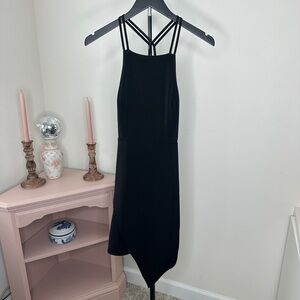 Express Asymmetrical Elegant Black Strappy Cut Out Dress Zipper Back Size 6